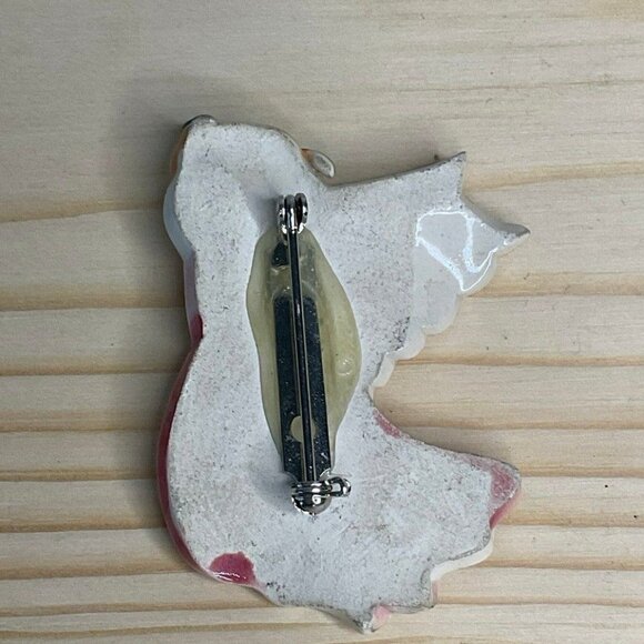 Hand Painted Ceramic Angel Brooch Pink and White With Gold Details - Picture 3 of 4